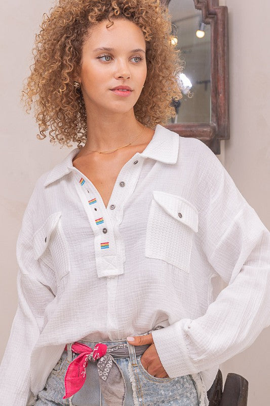 Ray of Sunshine White Long Sleeve Top