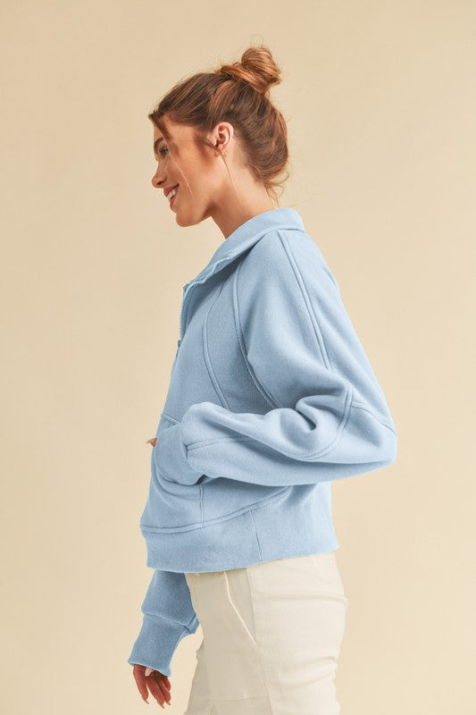 Sky Half Zip Sweater With Pockets