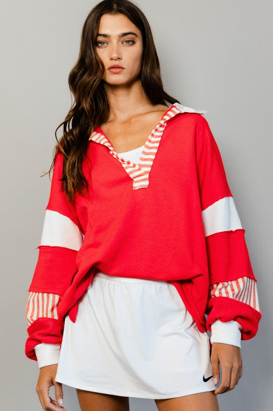 Cupid Color Block Loose Fit Red Top