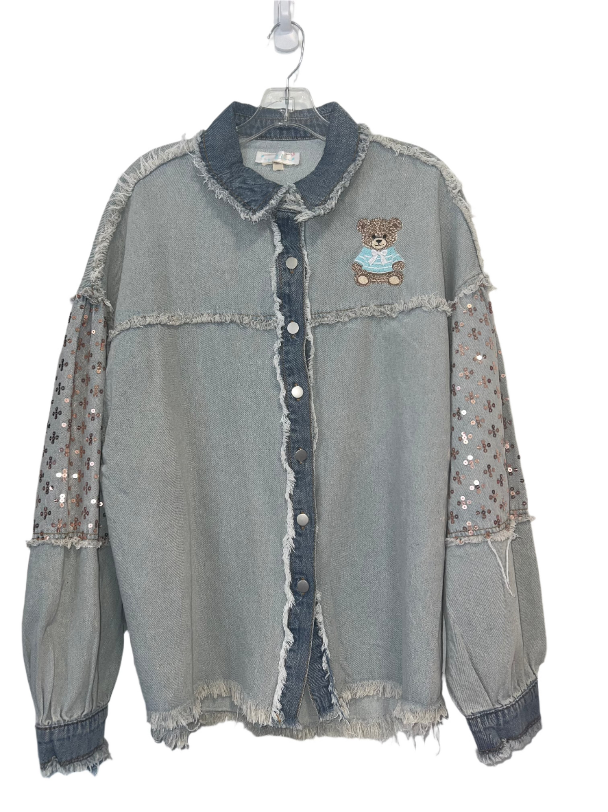 Bear Sparkle Denim Top SIZE LARGE