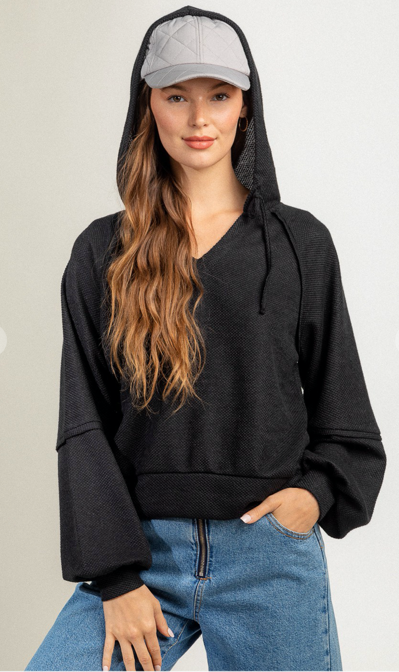 Madison Black V-neck Hoodie Lightweight