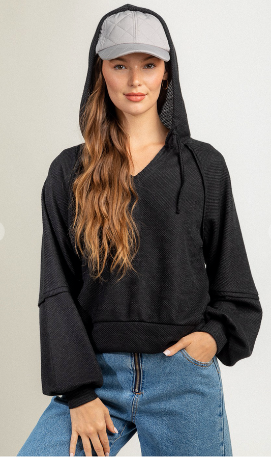 Madison Black V-neck Hoodie Lightweight