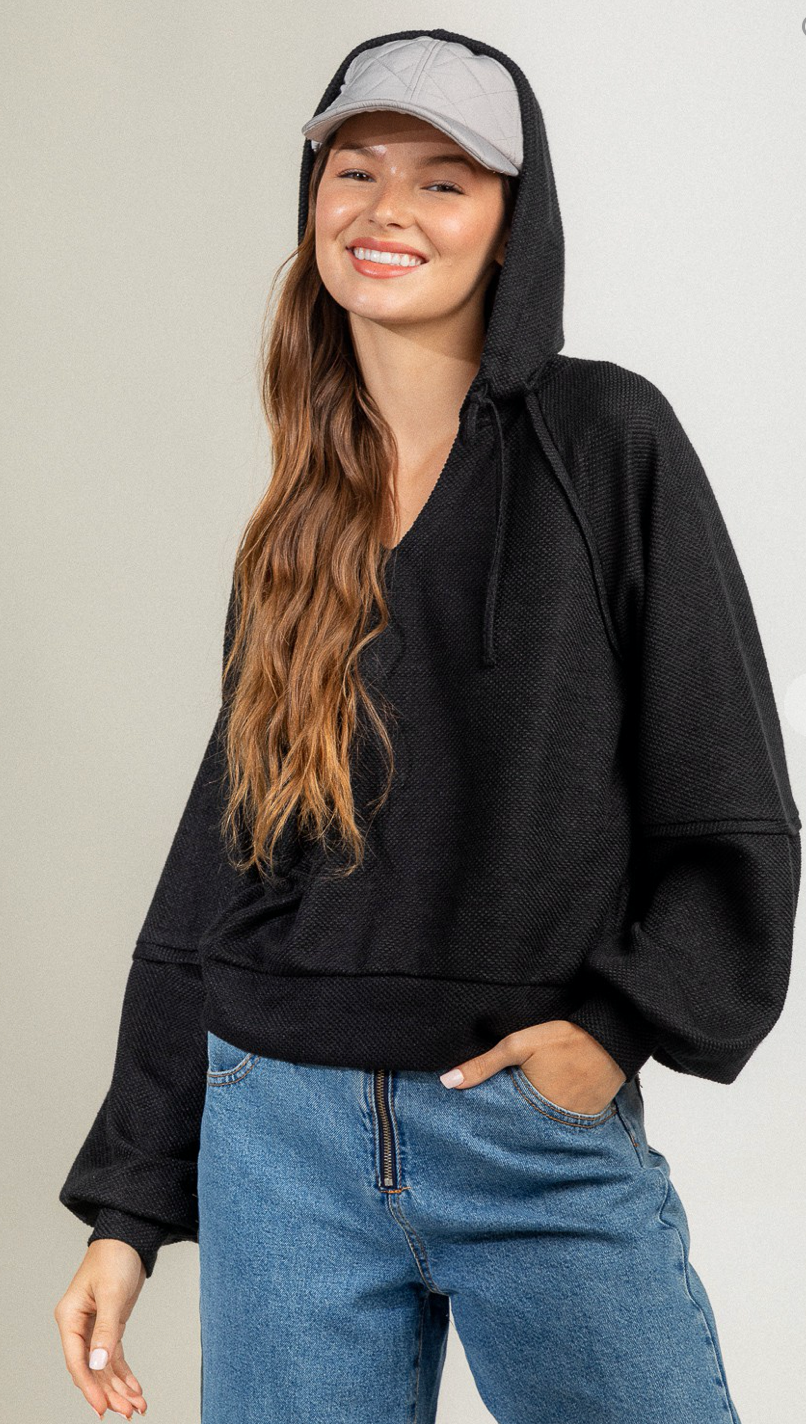 Madison Black V-neck Hoodie Lightweight