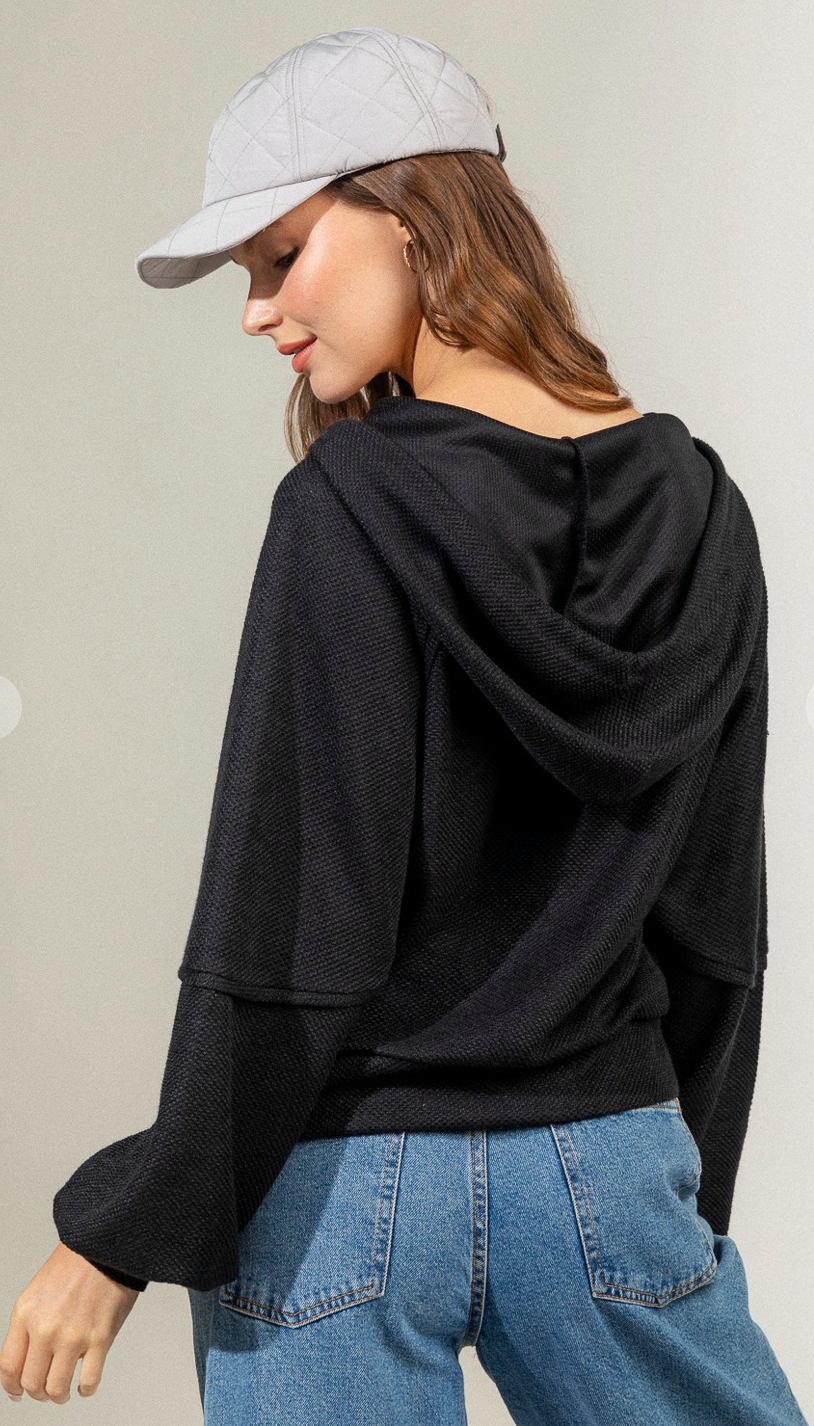 Madison Black V-neck Hoodie Lightweight