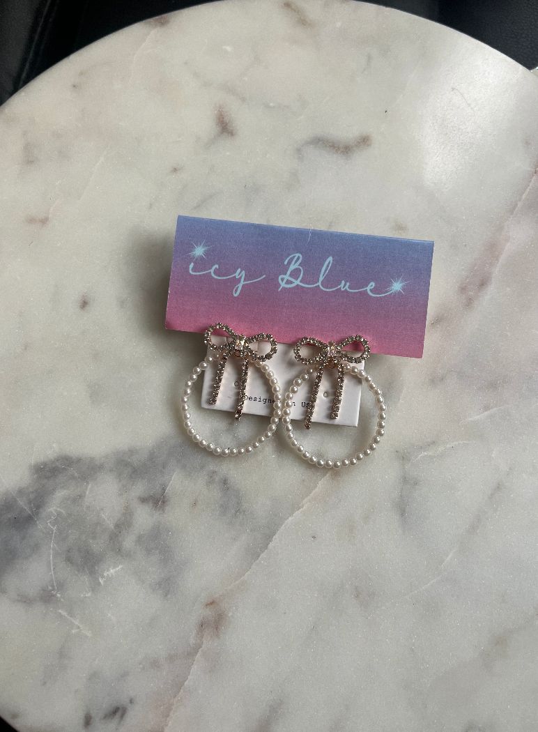 Pearl Hoop Bow Earrings