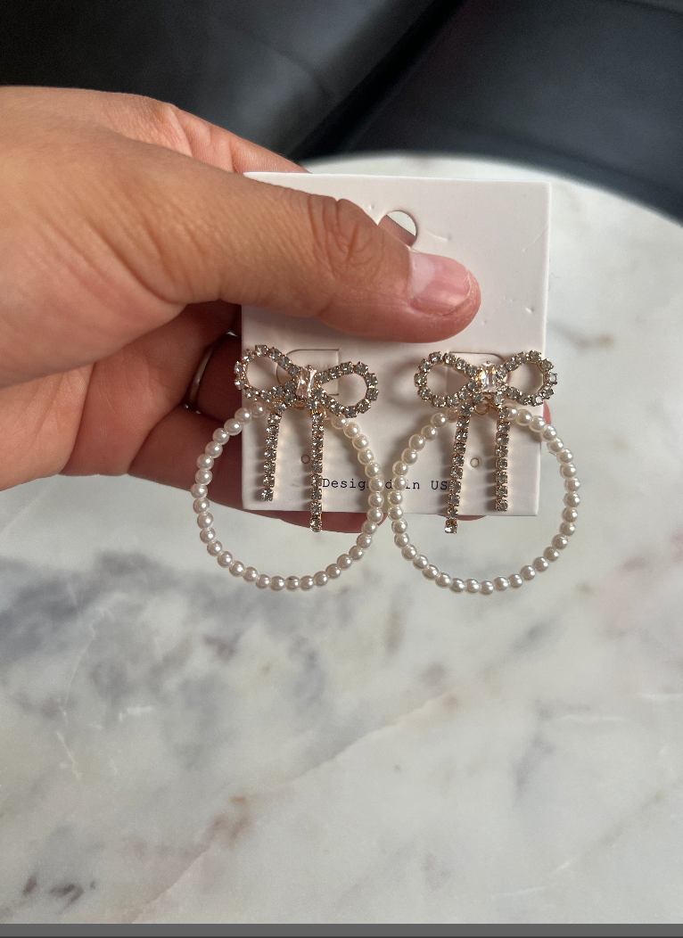 Pearl Hoop Bow Earrings